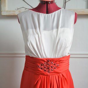 Long A-Line Red and White Prom Dress - Size 10